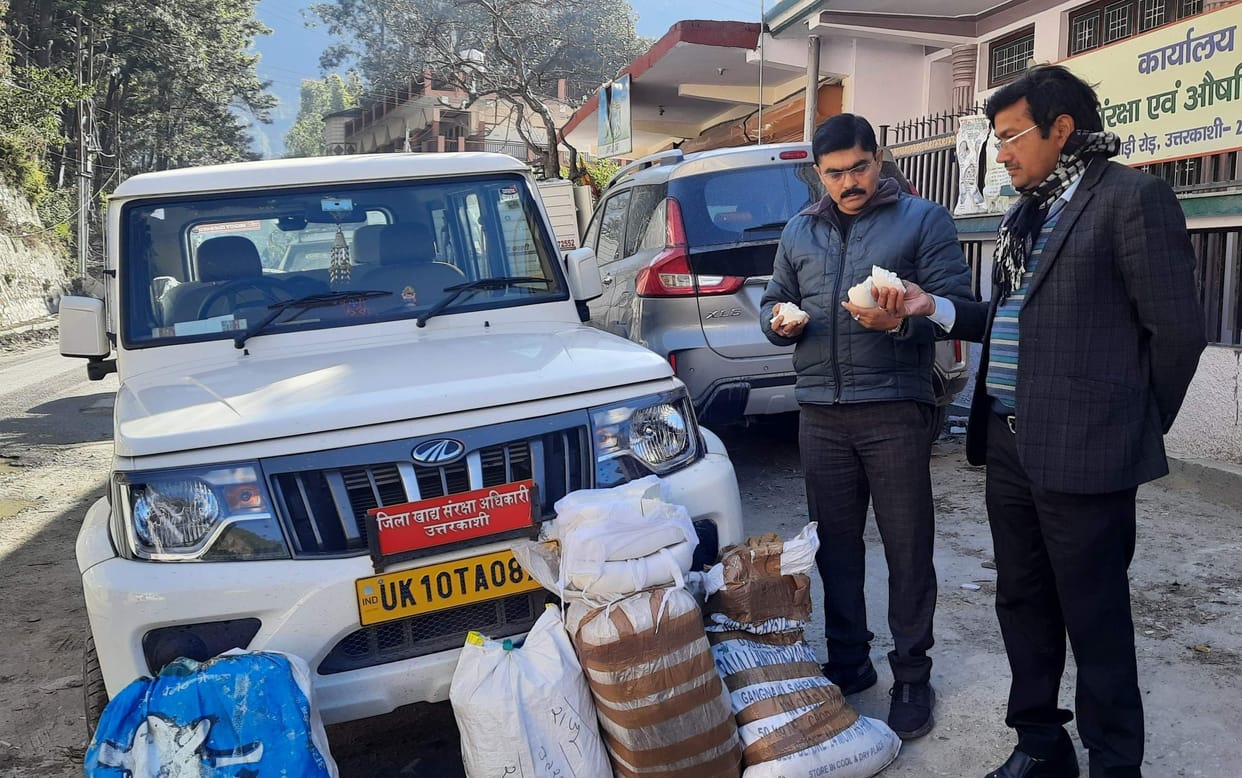 Filled five samples of cheese and milk being brought to Uttarkashi