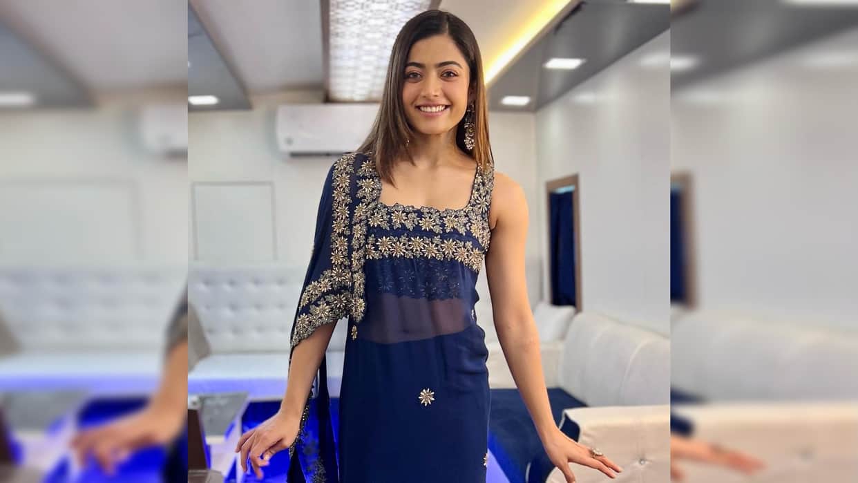 Rashmika Mandanna shared beautiful pictures in a blue saree fans said you are the reason of happiness in my life