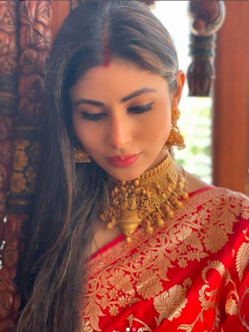 Mouni Rai latest photoshoot in shimmery saree