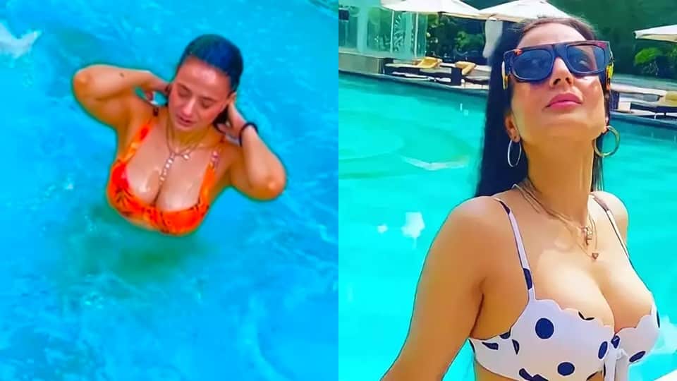 Ameesha Patel enjoys in pool wore a bikini