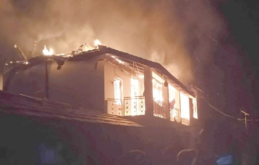Two-storey house burnt in Dehgran of Bairagarh