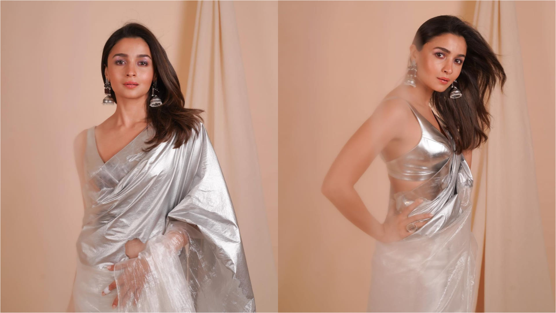 alia bhatt wear silver saree on ita award cermony trollers said plastic and aluminium foil