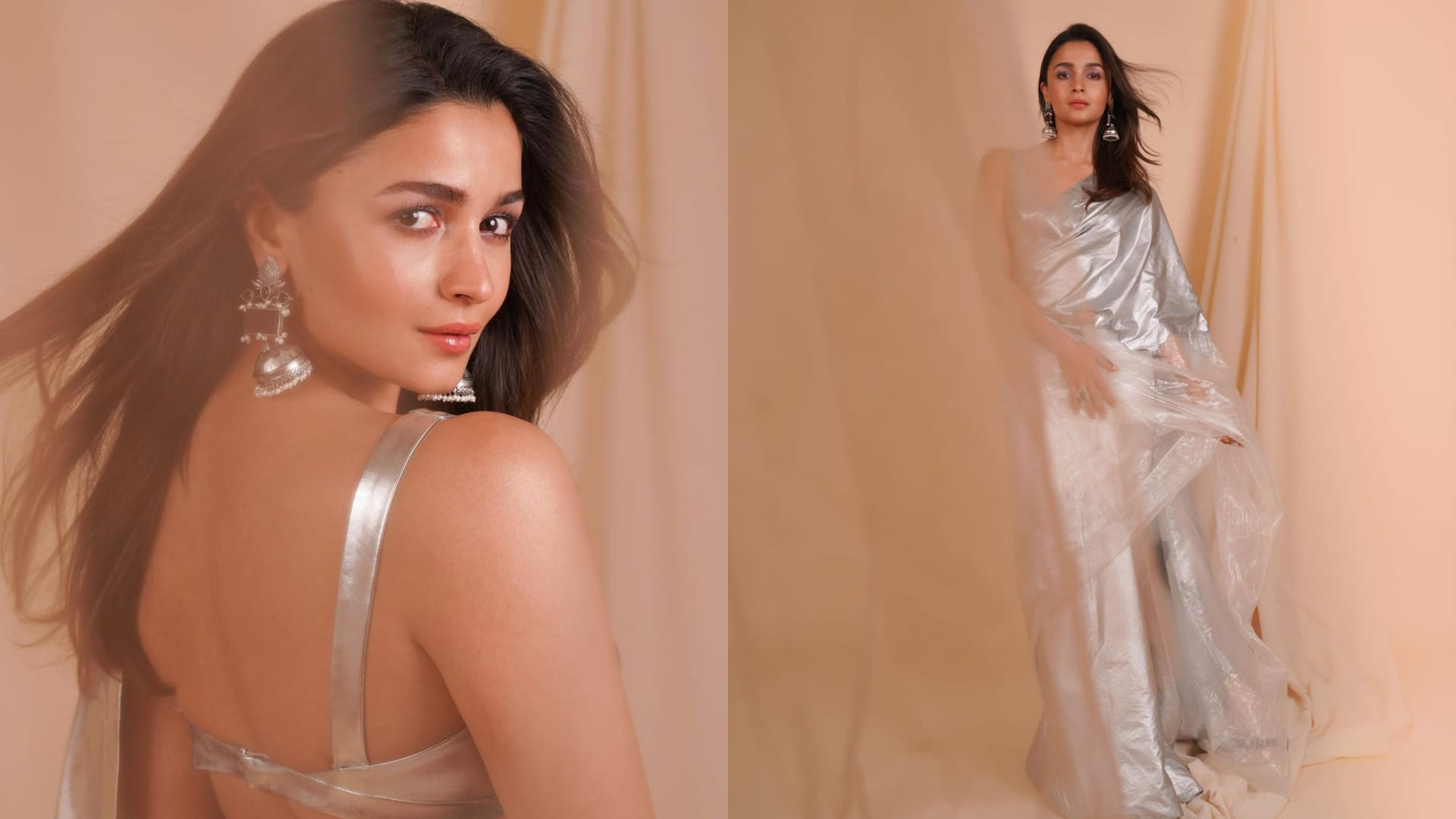 alia bhatt wear silver saree on ita award cermony trollers said plastic and aluminium foil