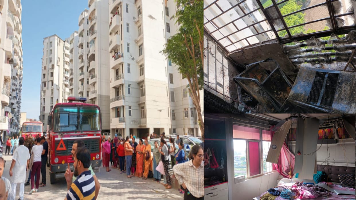 fire broke out in the constable's house in the seventh floor of Ansal Courtyard  Meerut