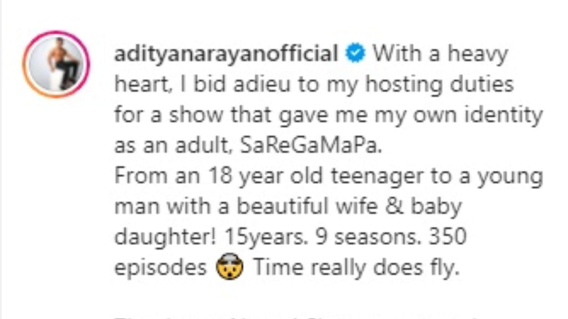 Television: After 15 years of hosting 'Sa Re Ga Ma Pa' Aditya Narayan leaves the show