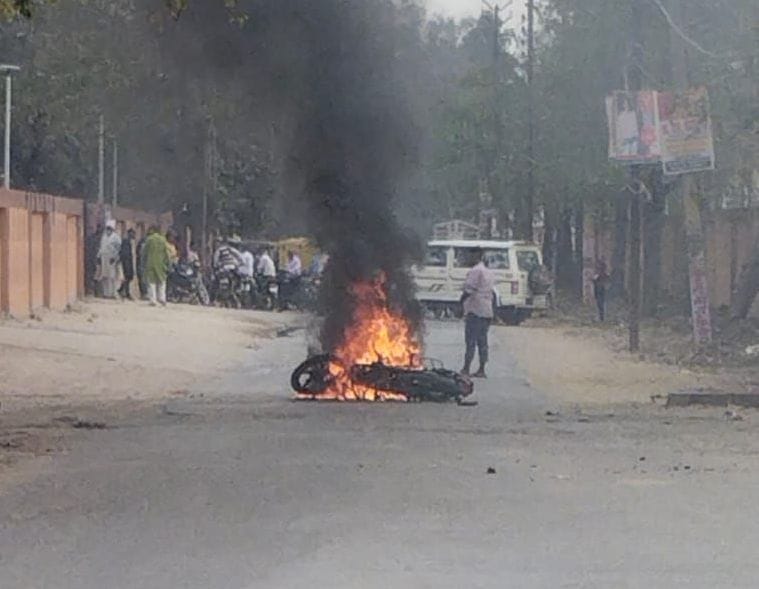 Angered by the beating, set fire to his bike in Dewariya