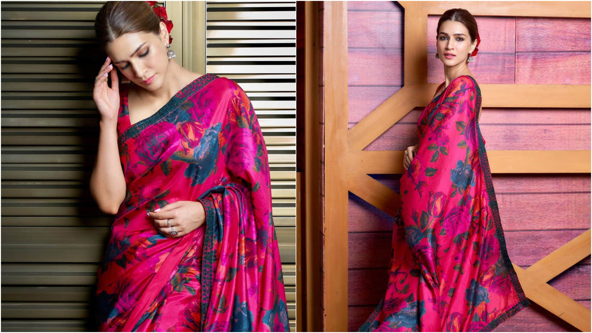 kriti sanon rocks in pink floral saree for film promotion perfect for holi look