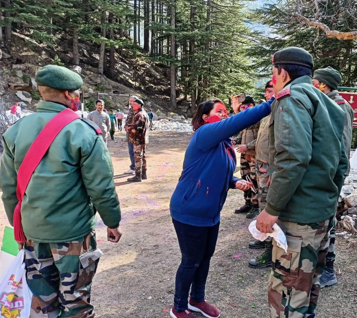 Students of Alpine School celebrated Holi with jawans