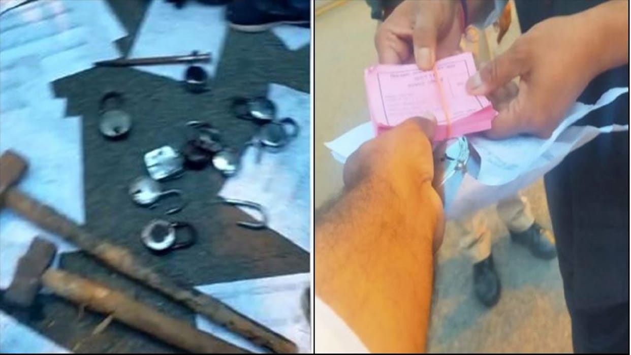 UP Election Result 2022 Broken locks chisels and hammers found in government vehicle at Counting Center in Agra Ruckus by Samajwadi Party