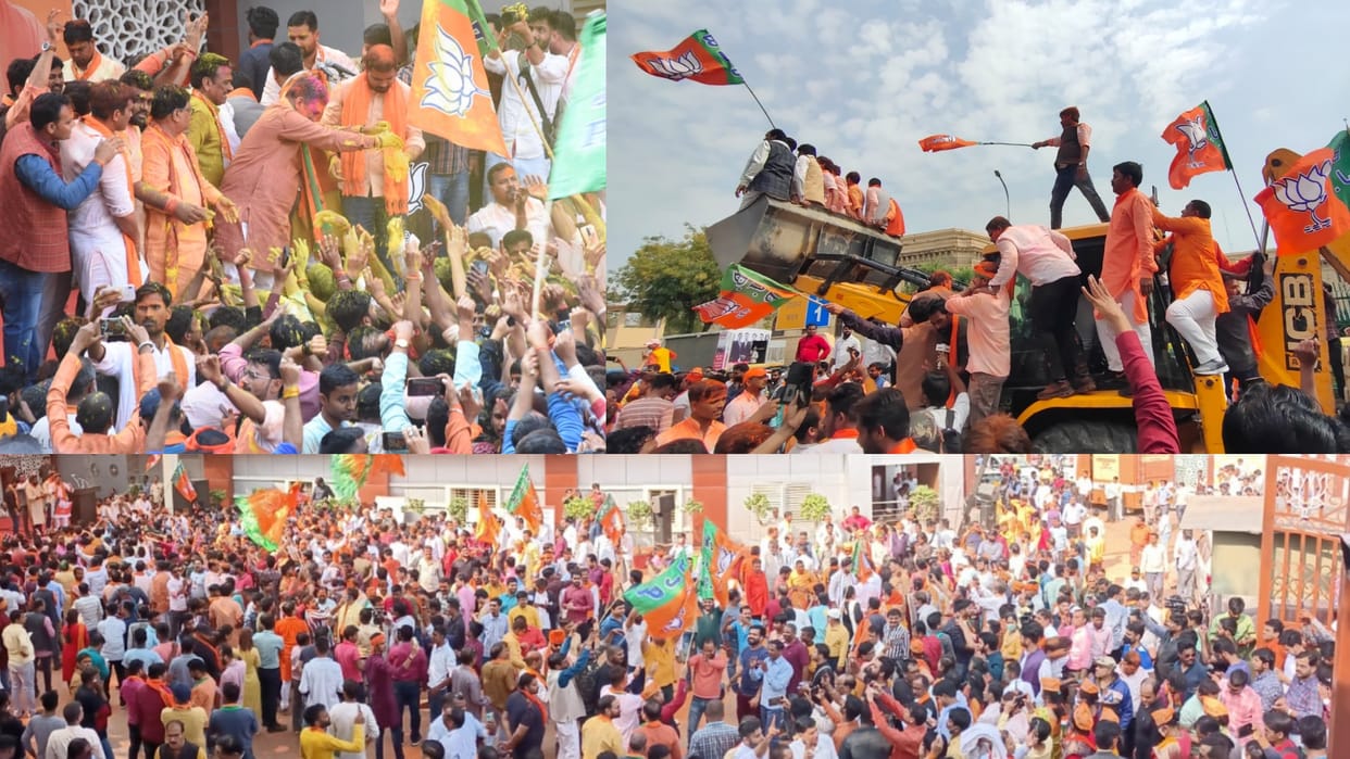 UP Election Result 2022: BJP workers celebrate victory in Uttar Pradesh.