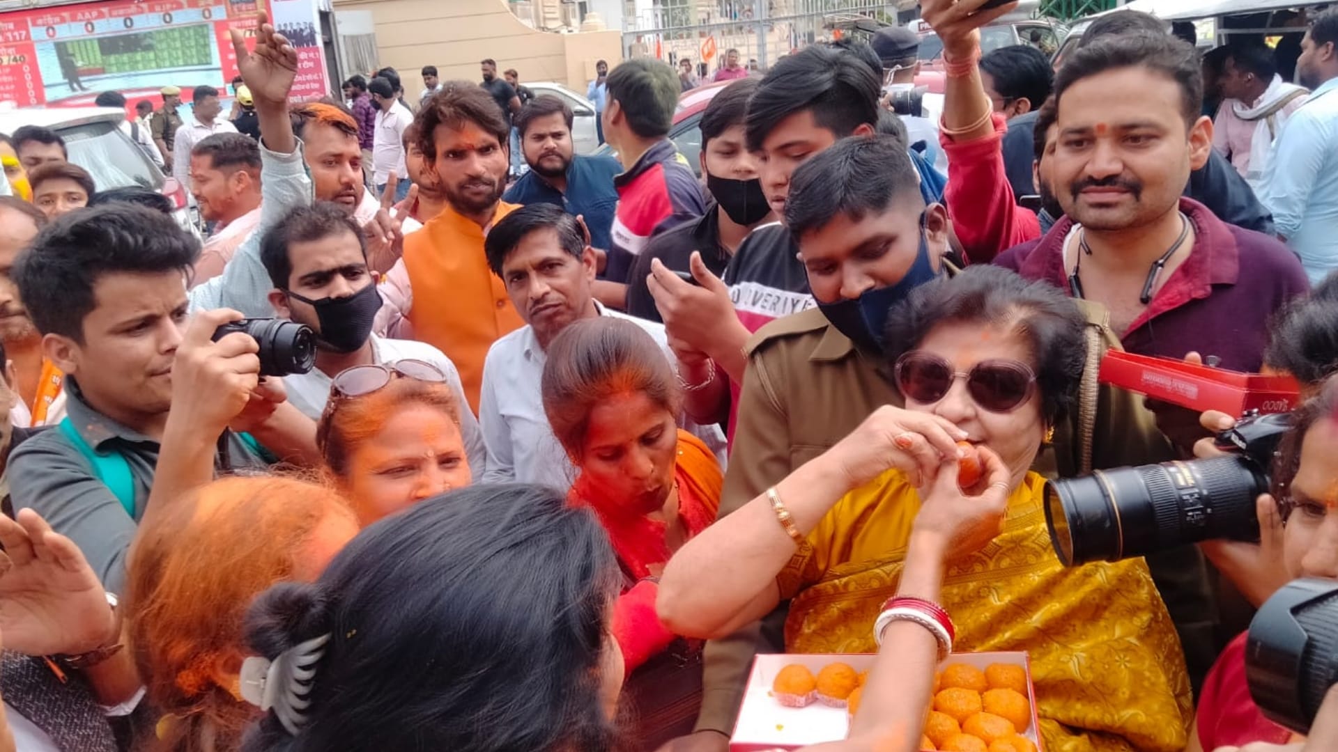 UP Election Result 2022: BJP workers celebrate victory in Uttar Pradesh.