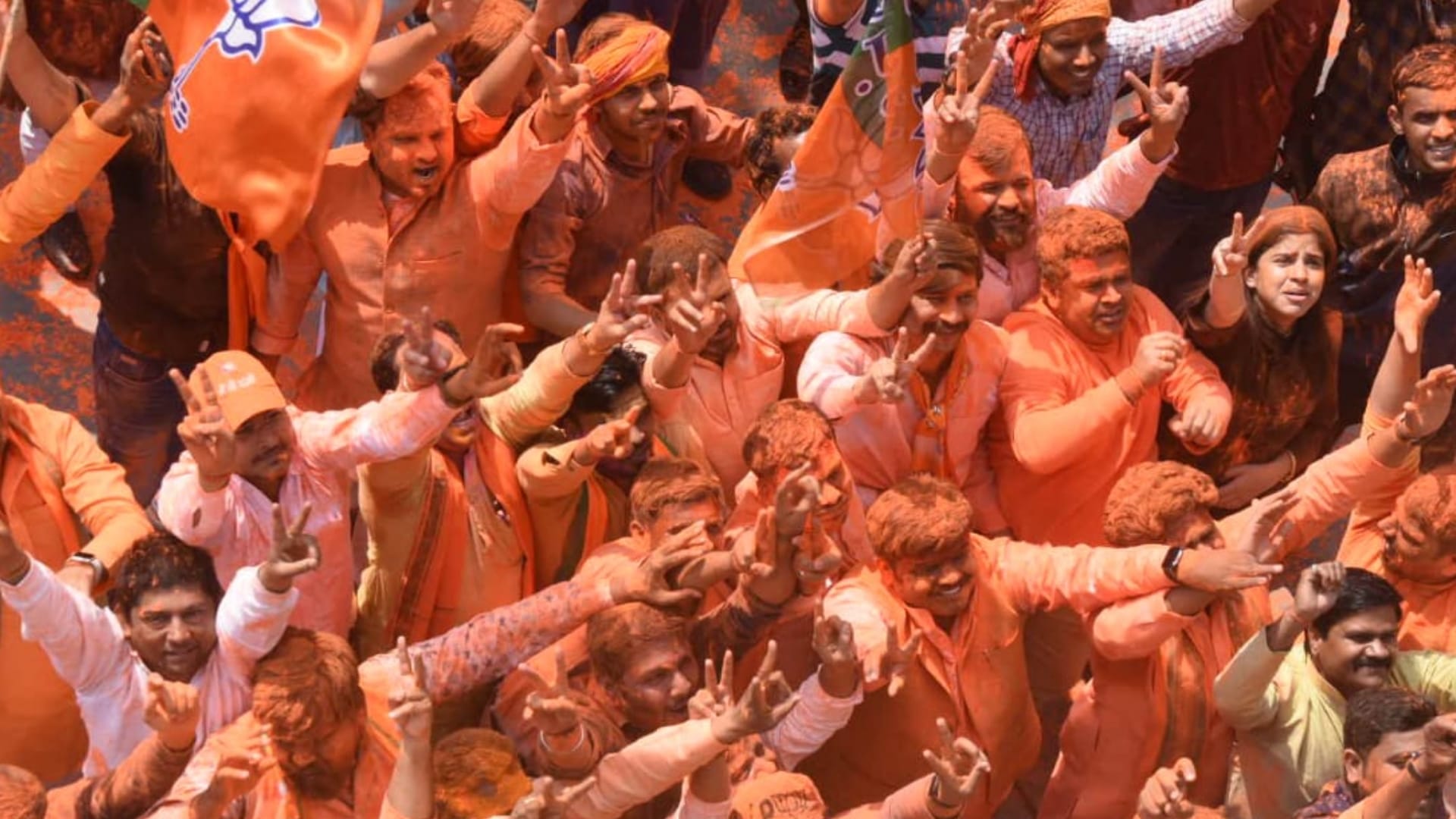 UP Election Result 2022: BJP workers celebrate victory in Uttar Pradesh.