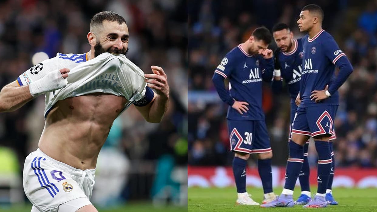Champions League Messi Neymar and Kylian Mbappe dream shattered real madrid knocks out PSG Karim Benzema scores hat-trick in 17 minutes