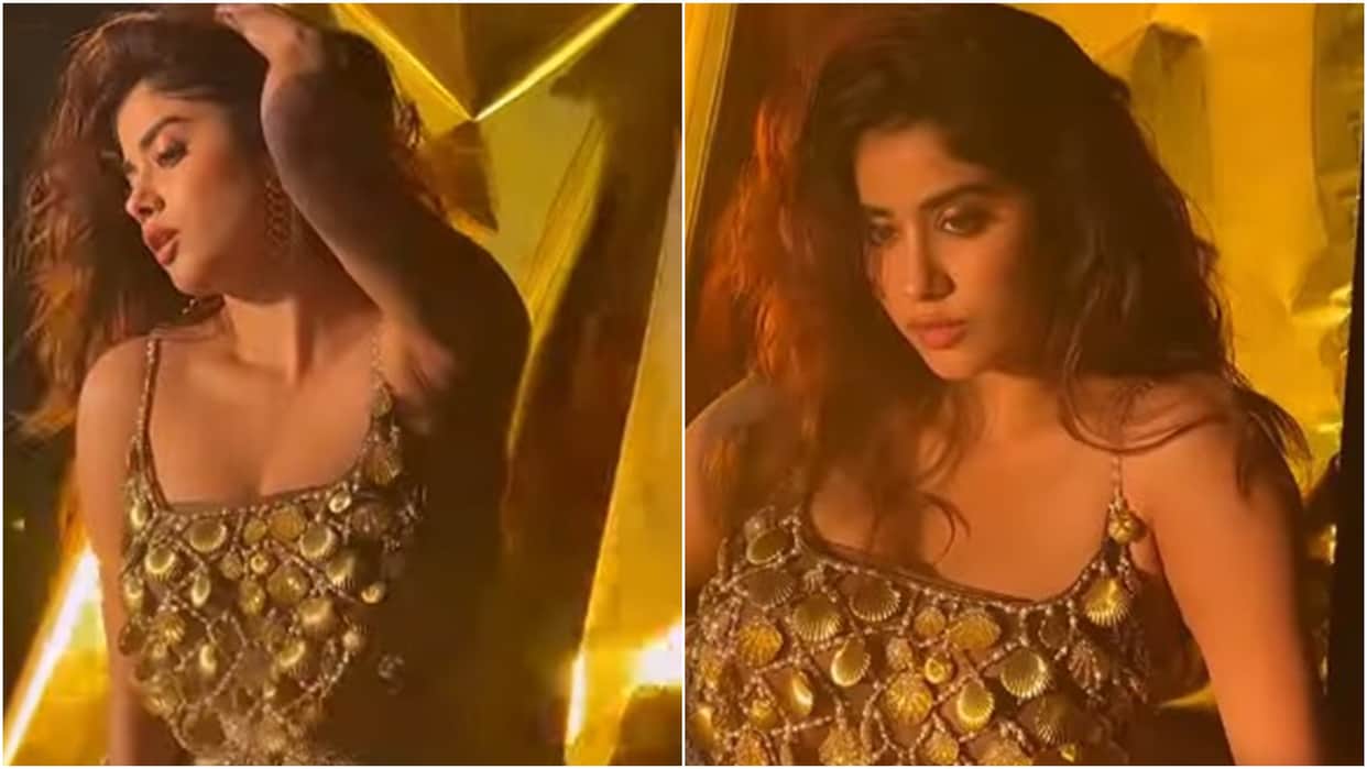 Janhvi Kapoor was seen flaunting in a golden sea cells dress fans gone crazy after seeing the killer style