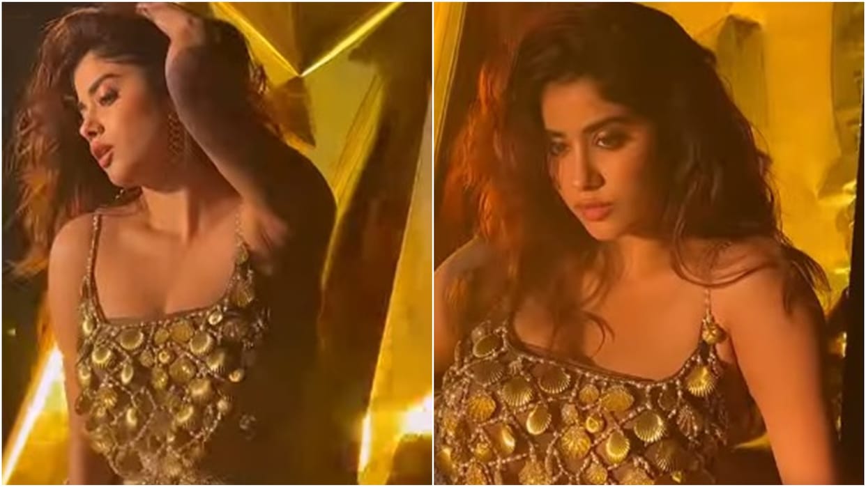 Janhvi Kapoor was seen flaunting in a golden sea cells dress fans gone crazy after seeing the killer style