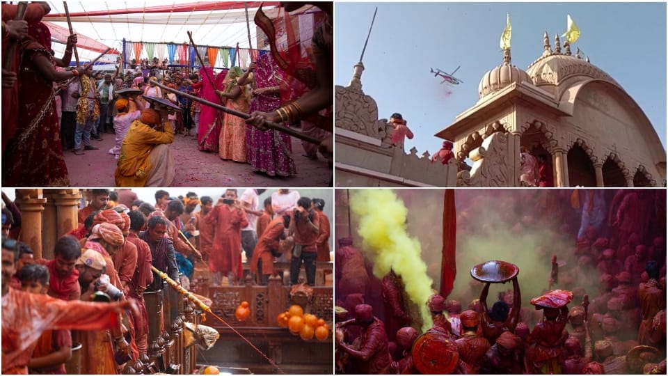 Lathmar Holi 2021 women and men played Lathmar Holi in Barsana Mathura