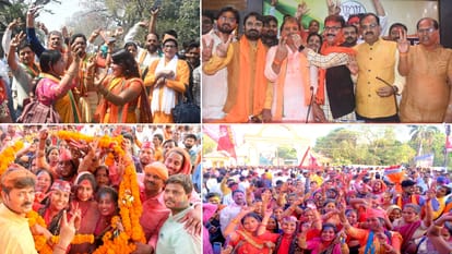 Gorakhpur Election Result 2022: गोरखपुर में जश्न मनाते लोग।