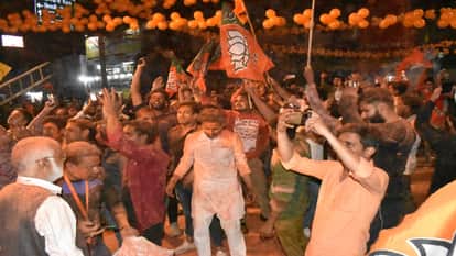 जश्न मनाते भाजपा समर्थक।