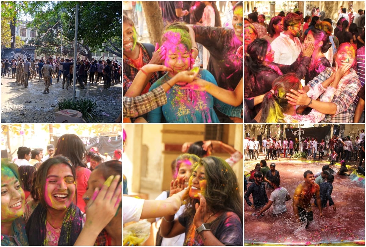 Holi 2022 started in varanasi BHU students Colors flew fiercely in campus see fun  in pictures