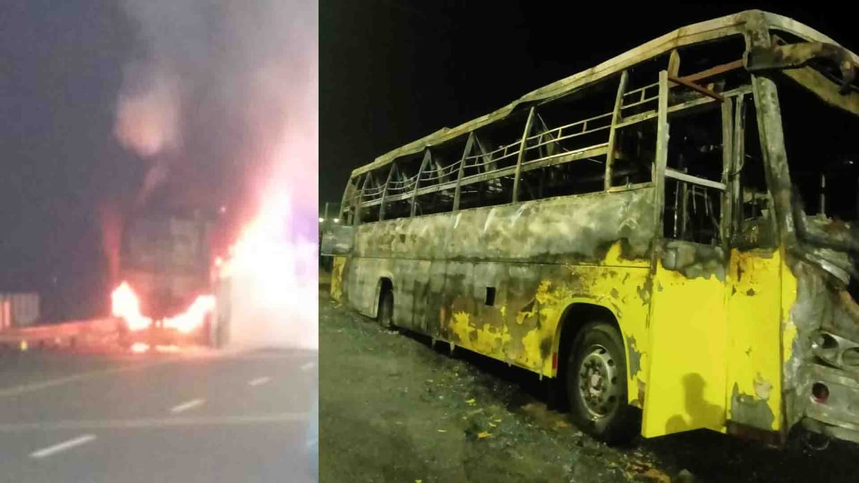 Fire breaks out in a moving sleeper bus on expressway