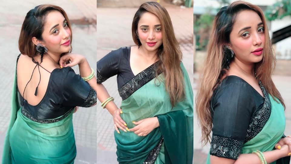 bhojpuri actress rani chatterjee photoshoot in green saree