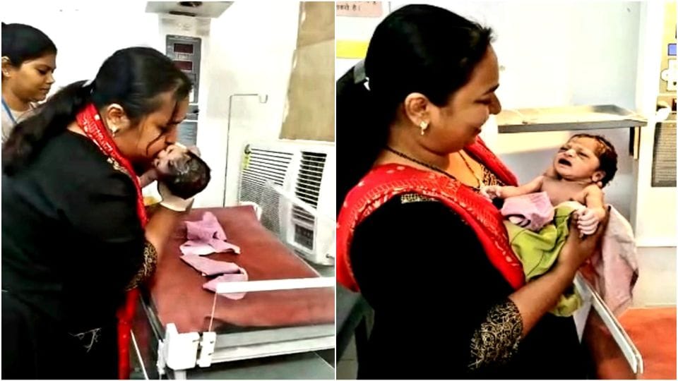 lady doctor saved the newborn baby life by breathing through the mouth in agra