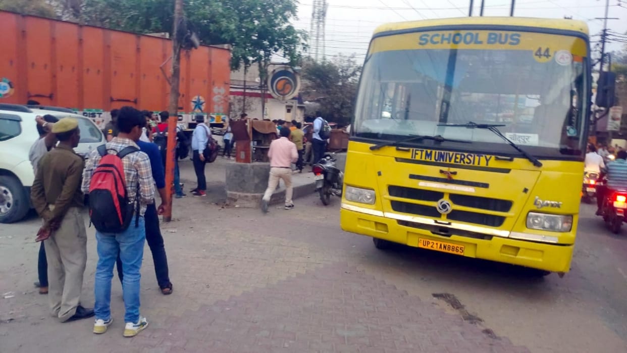 Bike riders pelted stones at IFTM University bus in amroha