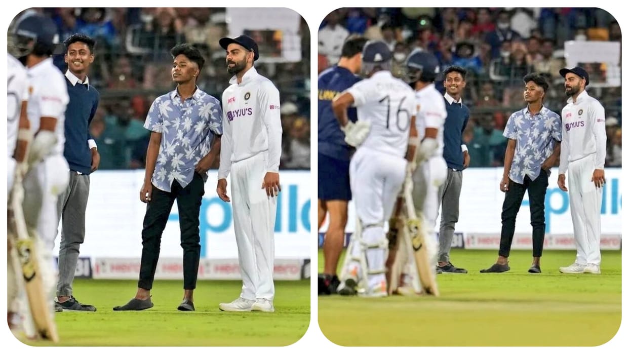 Fans Enter Field, Take Selfie With Virat Kohli In Security Breach On Day 2 Of India-Sri Lanka 2nd Test in M.Chinnaswamy Stadium, Bengaluru; Watch Video