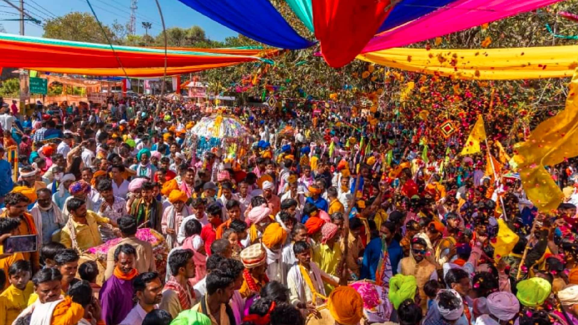 Dhar: The color of Bhagoria gathered in the tourist city of Mandu, the foreign tourists danced fiercely to the beats of the mandala and the flute.