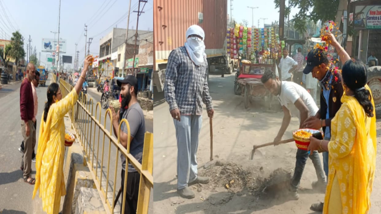 Muzaffarnagar: Chairperson Anju Aggarwal showered flowers on the sweepers in the special cleanliness drive