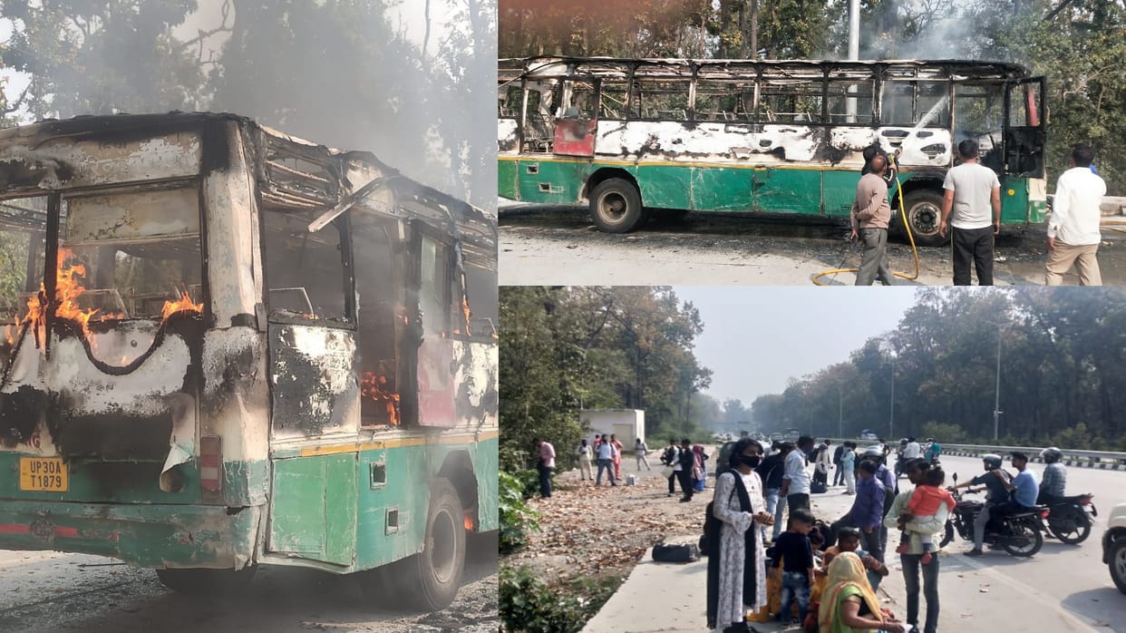 Accident in Uttarakhand : Fire broke out in UP Roadways bus going from Dehradun to Bareilly, 37 passengers were sitting in the bus,see photos