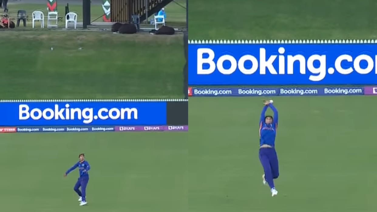 Harmanpreet kaur outstanding catch against England to get amy jones out
