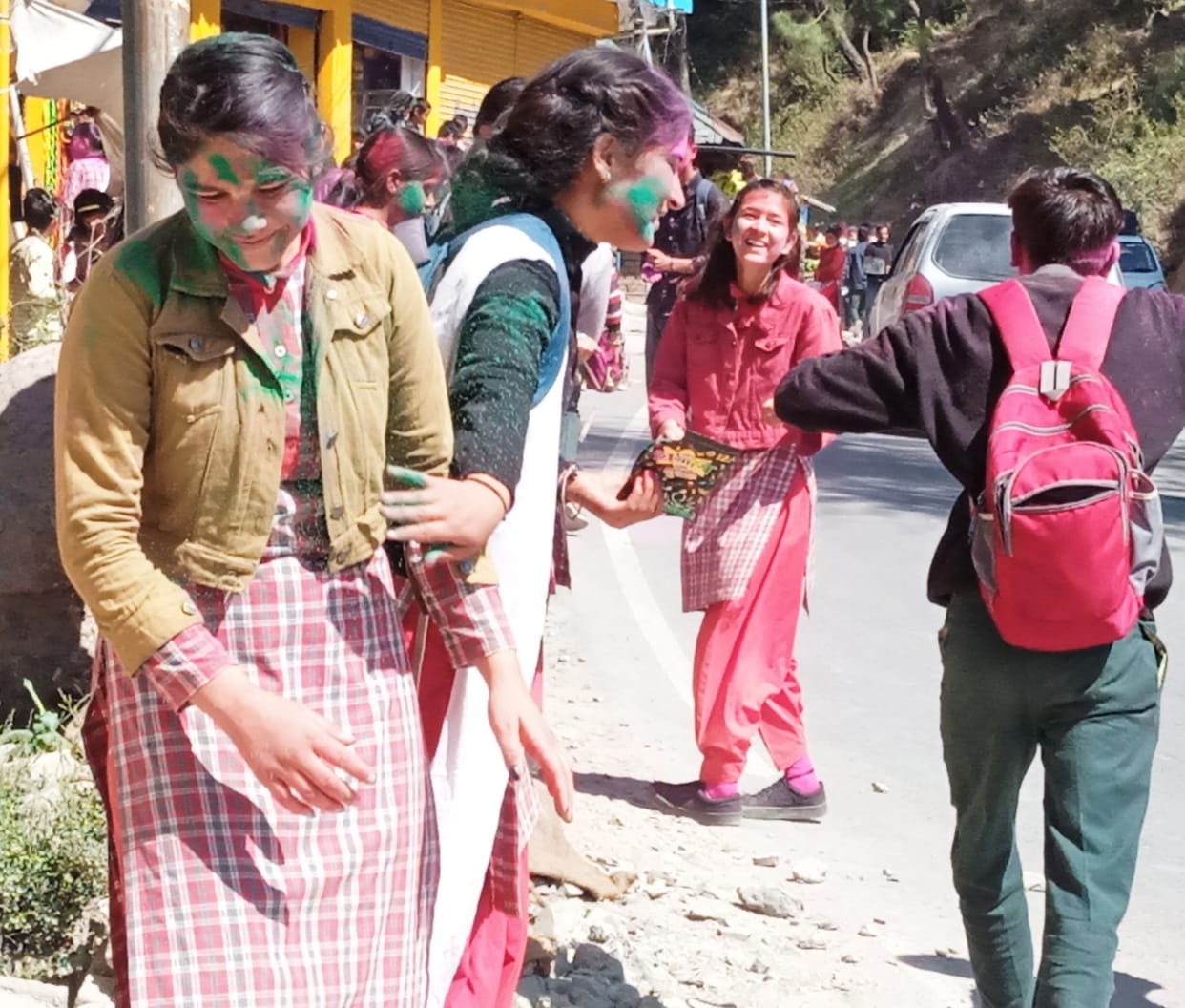 Students blew gulal fiercely