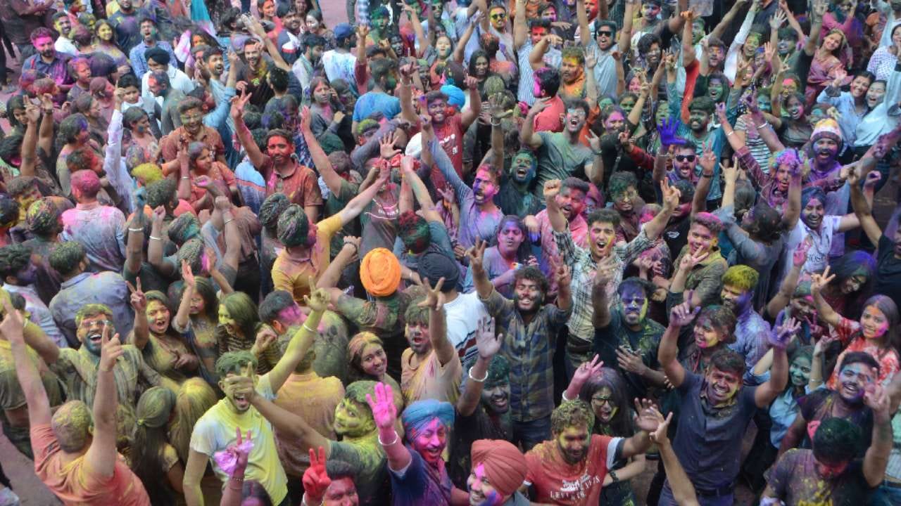 Students celebrated Holi after two years in Panjab University