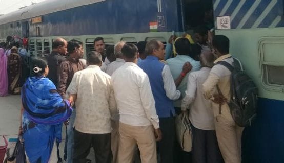 Had to travel standing in train-buses