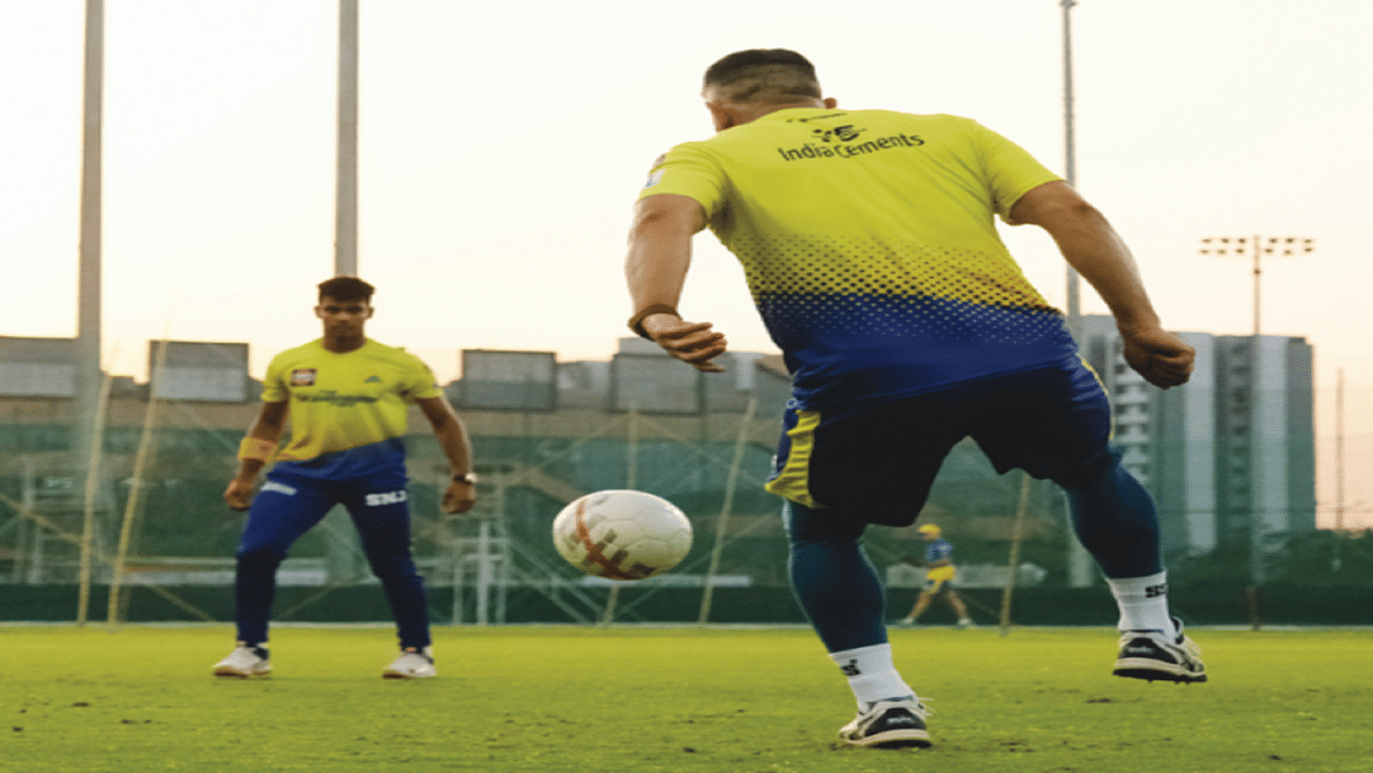 He has been told to improve his football skills, banters CSK captain mahendra singh dhoni with rajwardhan hangargekar