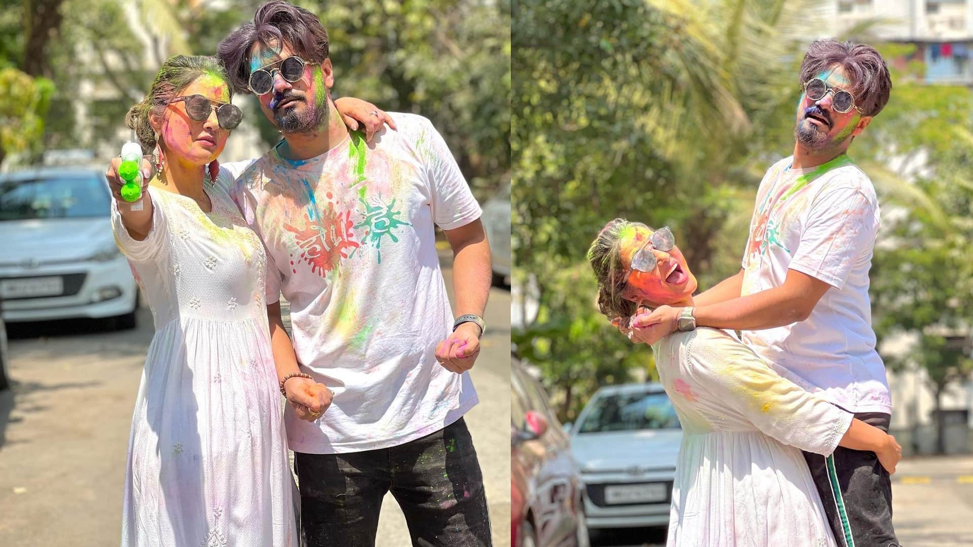 holi 2022 Hina Khan shares beautiful pictures of Holi celebration with her boyfriend Rocky Jaiswal