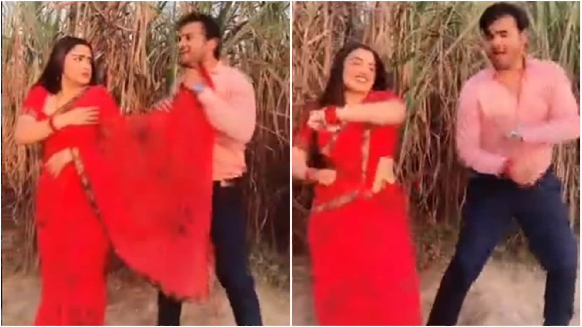 Bhojpuri: Amrapali Dubey shared a video dancing with arvind akela kallu on bhojpuri holi song Fagua m ayiye fariya lijiye