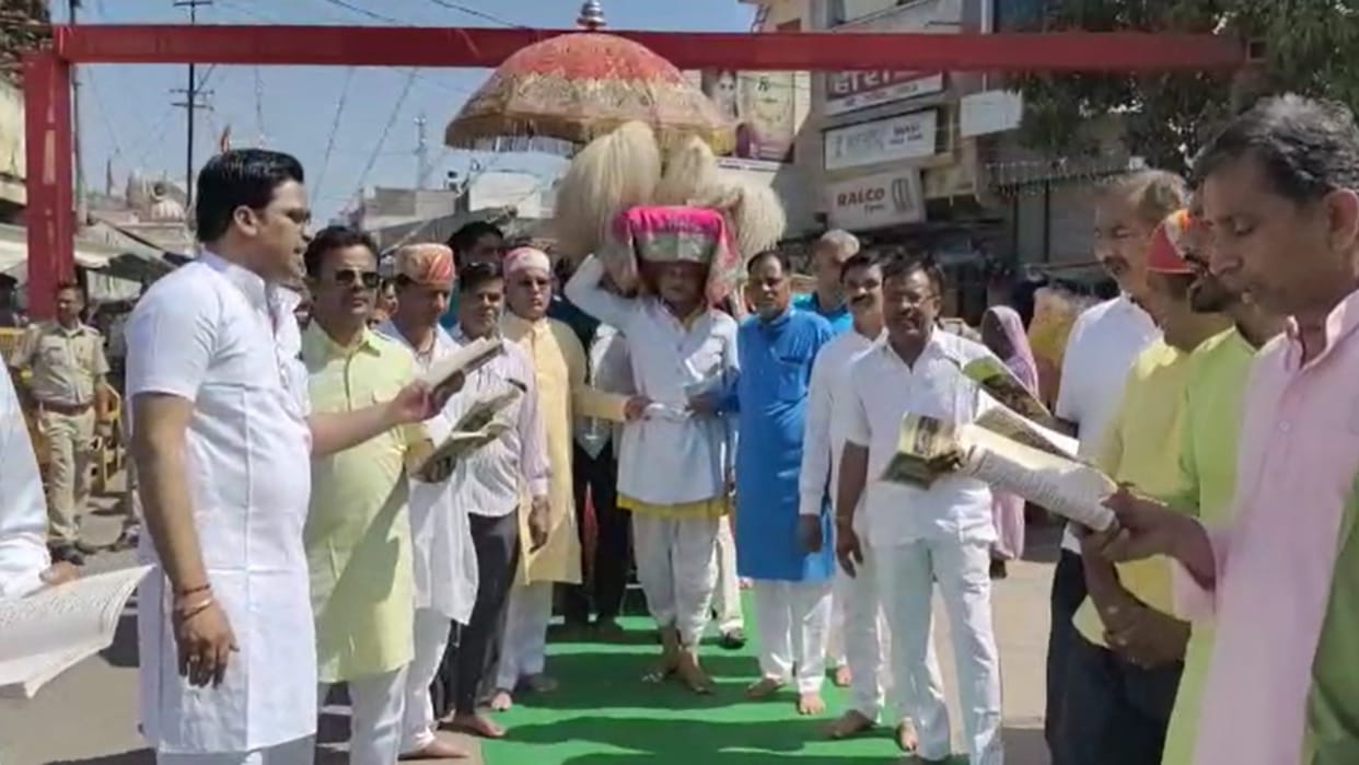 The procession took place on second day of Phooldol mahotsav in Shahpura of Bhilwara