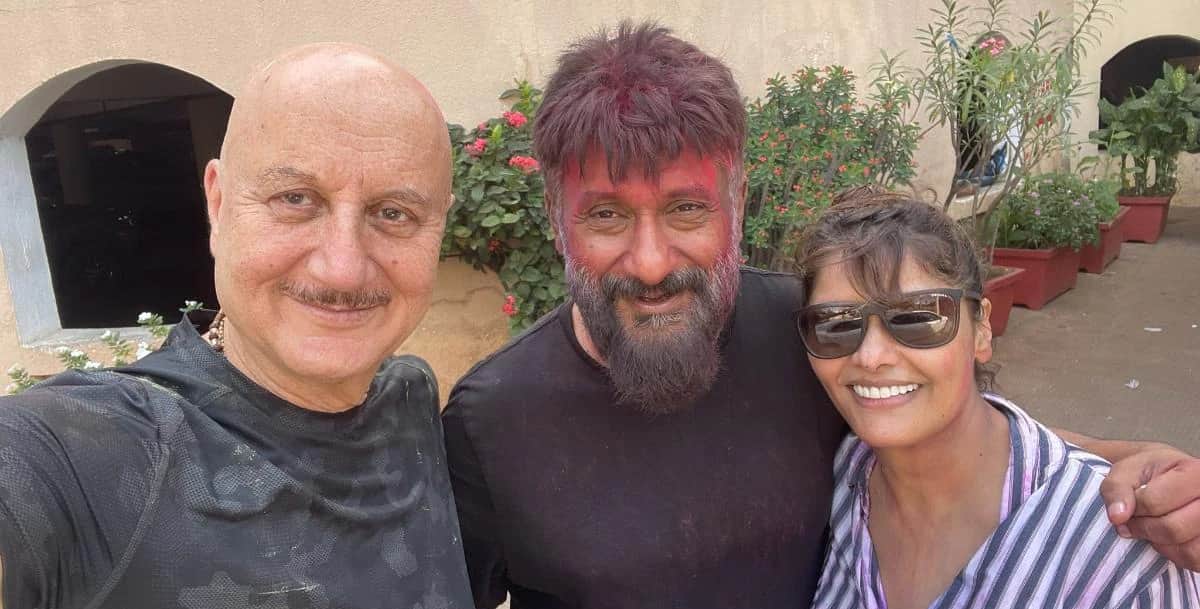 the kashmir files actor anupam kher pallavi joshi director vivek agnihotri holi photos goes viral on social media