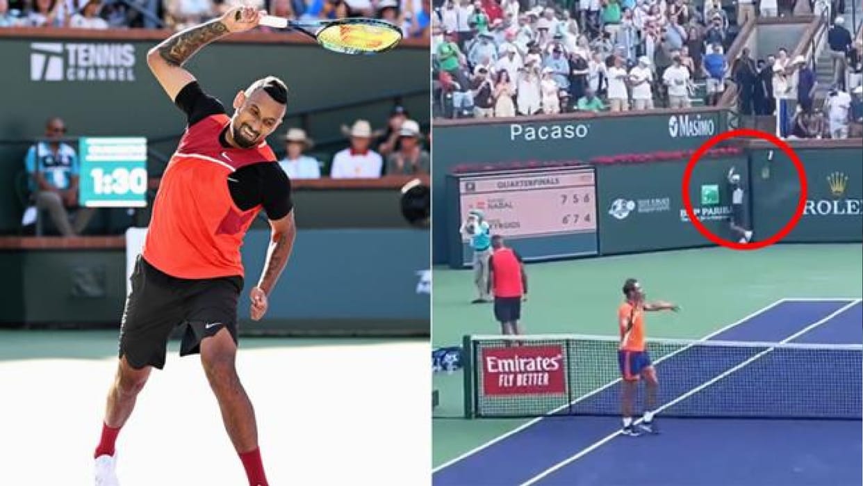 VIDEO Nick Kyrgios threw a racket on the court in anger after defeat against Rafael Nadal in Indian Wells