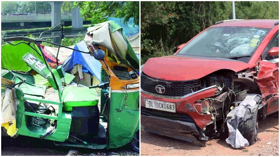 13-year-old boy killed four hurt after car hits autorickshaw at barapullah flyover