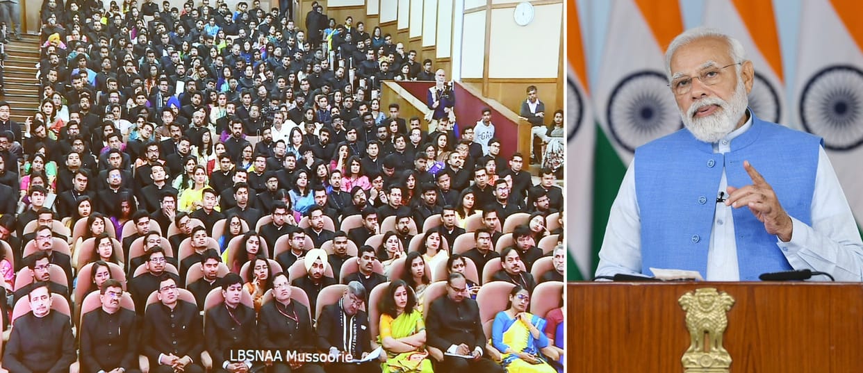 Prime Minister Narendra Modi interacts with the youth at the closing ceremony of the 96th Common Foundation Course of Lal Bahadur Shastri National Academy of Administration
