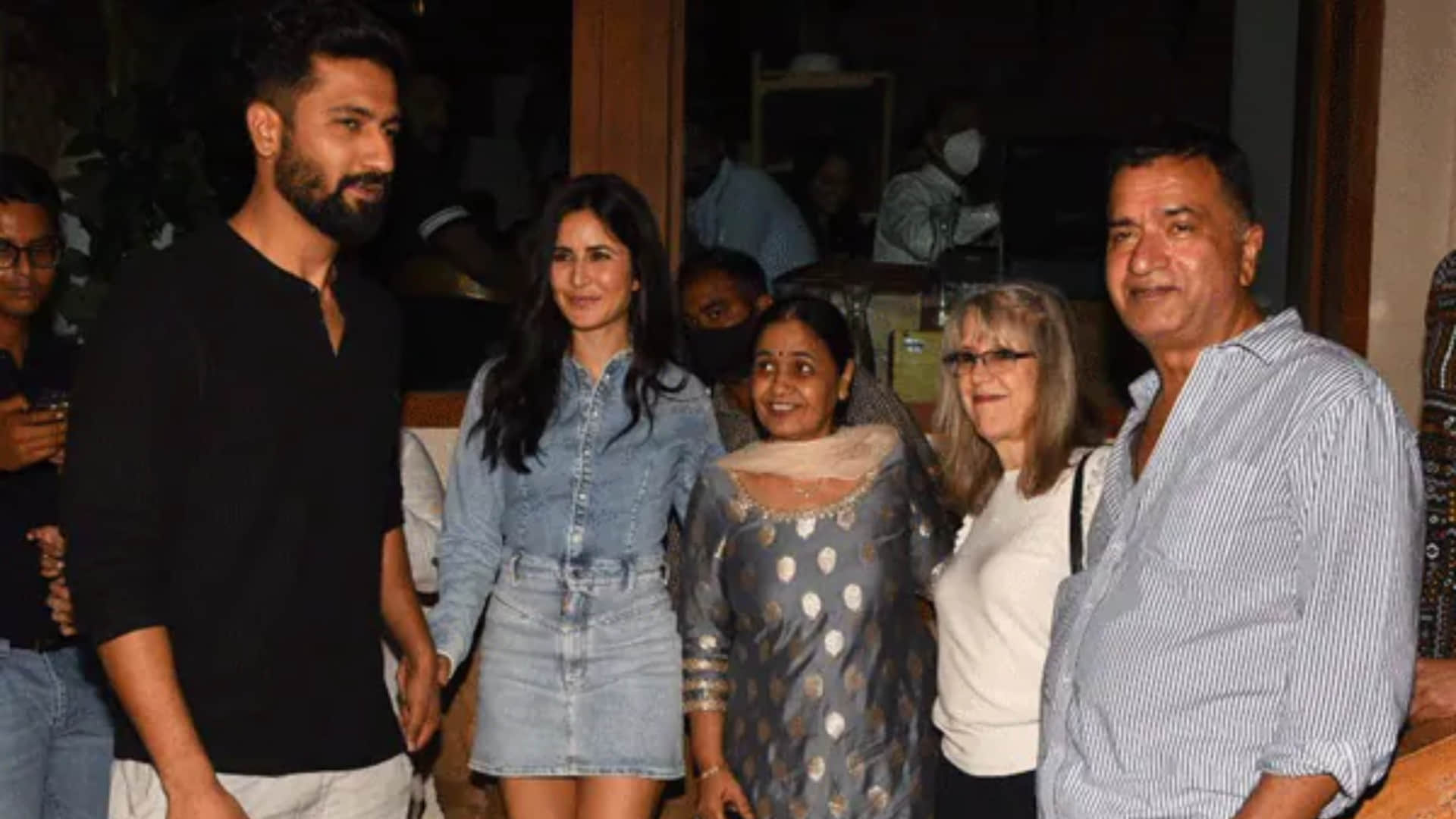 Bollywood couple Katrina Kaif and Vicky Kaushal enjoys late night dinner with family