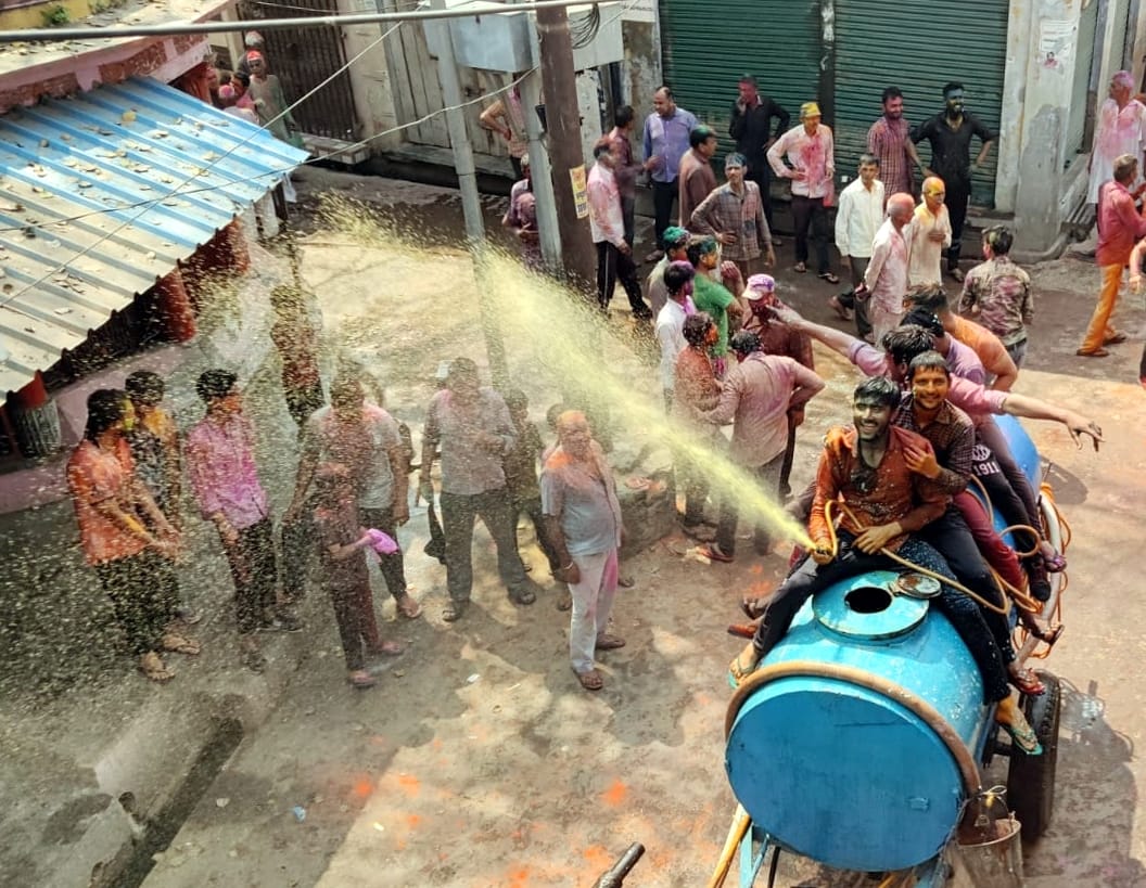Holi celebrations, lots of colors blown up