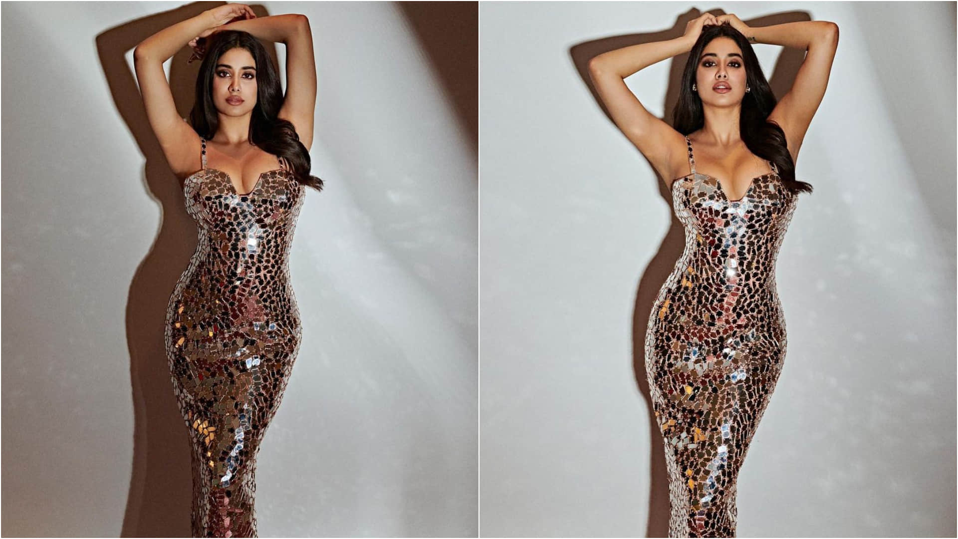 janhvi kapoor flaunts curvy figure in silver shimmer body fitting gown in bold look for grazia award show