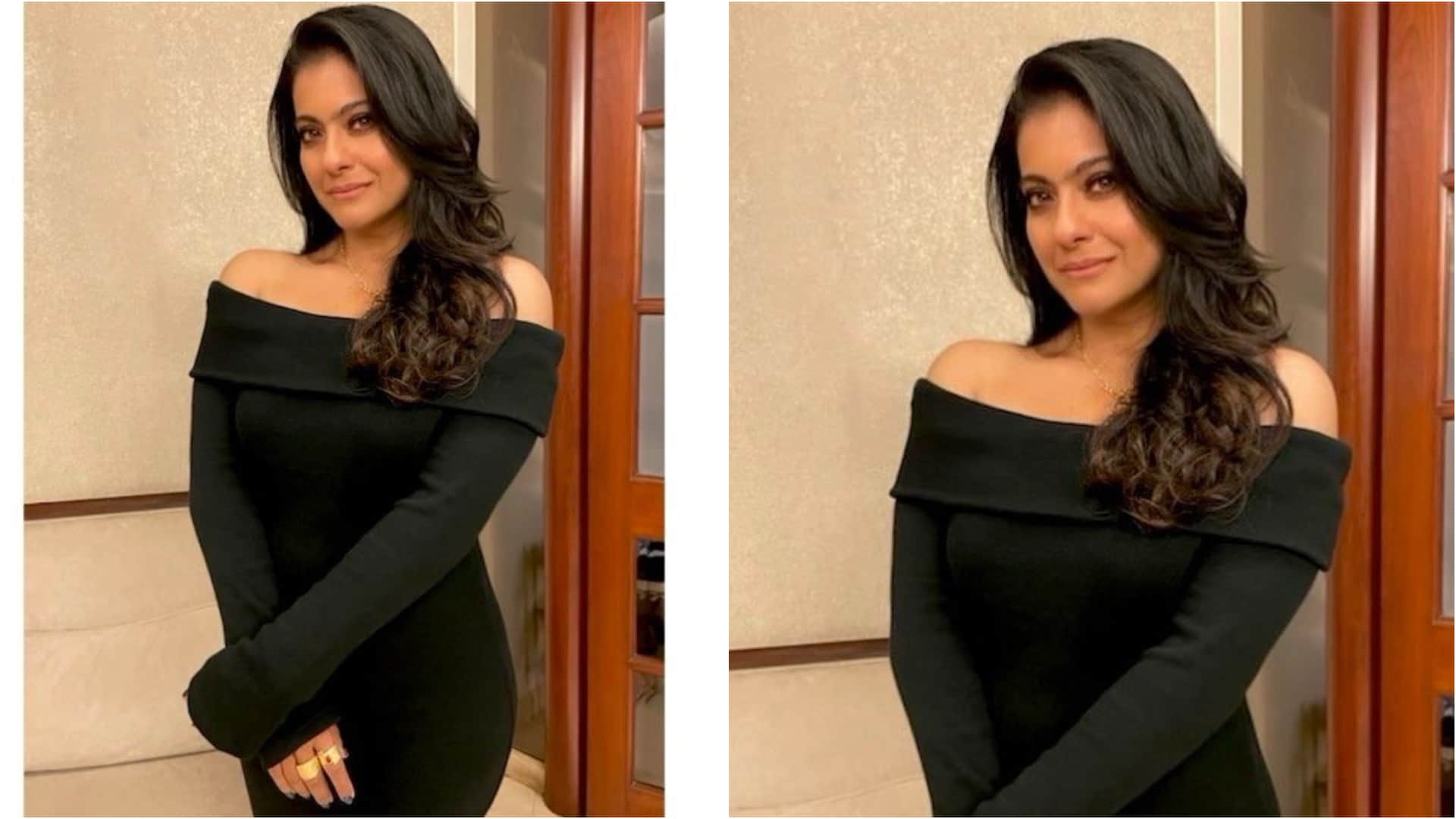 kajol looks stunning in party wearing black bodycon dress show curvy figure trollers troll