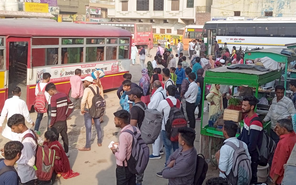 Holi holidays over, crowd gathered at the bus stand