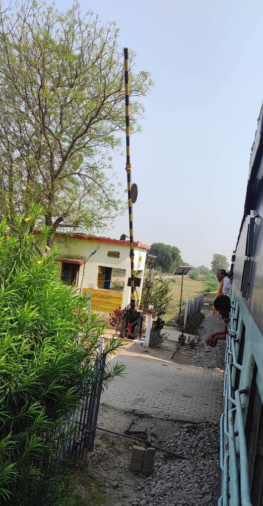 Intercity Express passes through open railway crossing