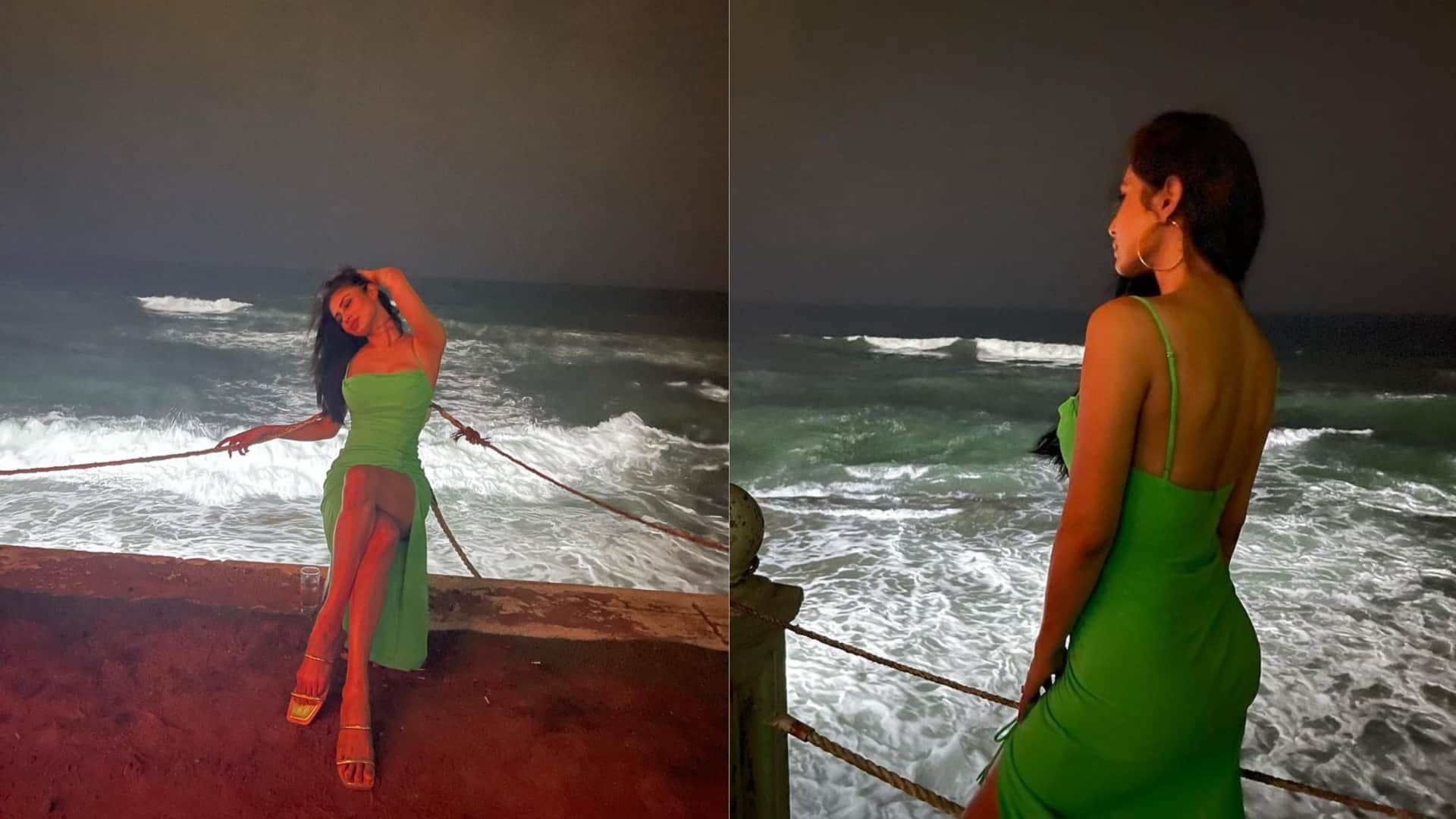 Mouni Roy shared her green coloured dress photos from her Srilankan work tour